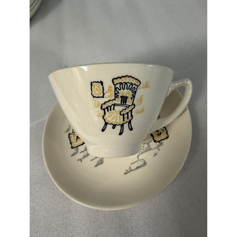 Gay Nineties By Marcrest Cup & Saucer Set Yellow & Black Victorian Chair Design